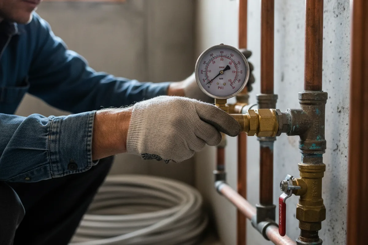 Pressure testing a repaired line during Water Line Repair in Oakes